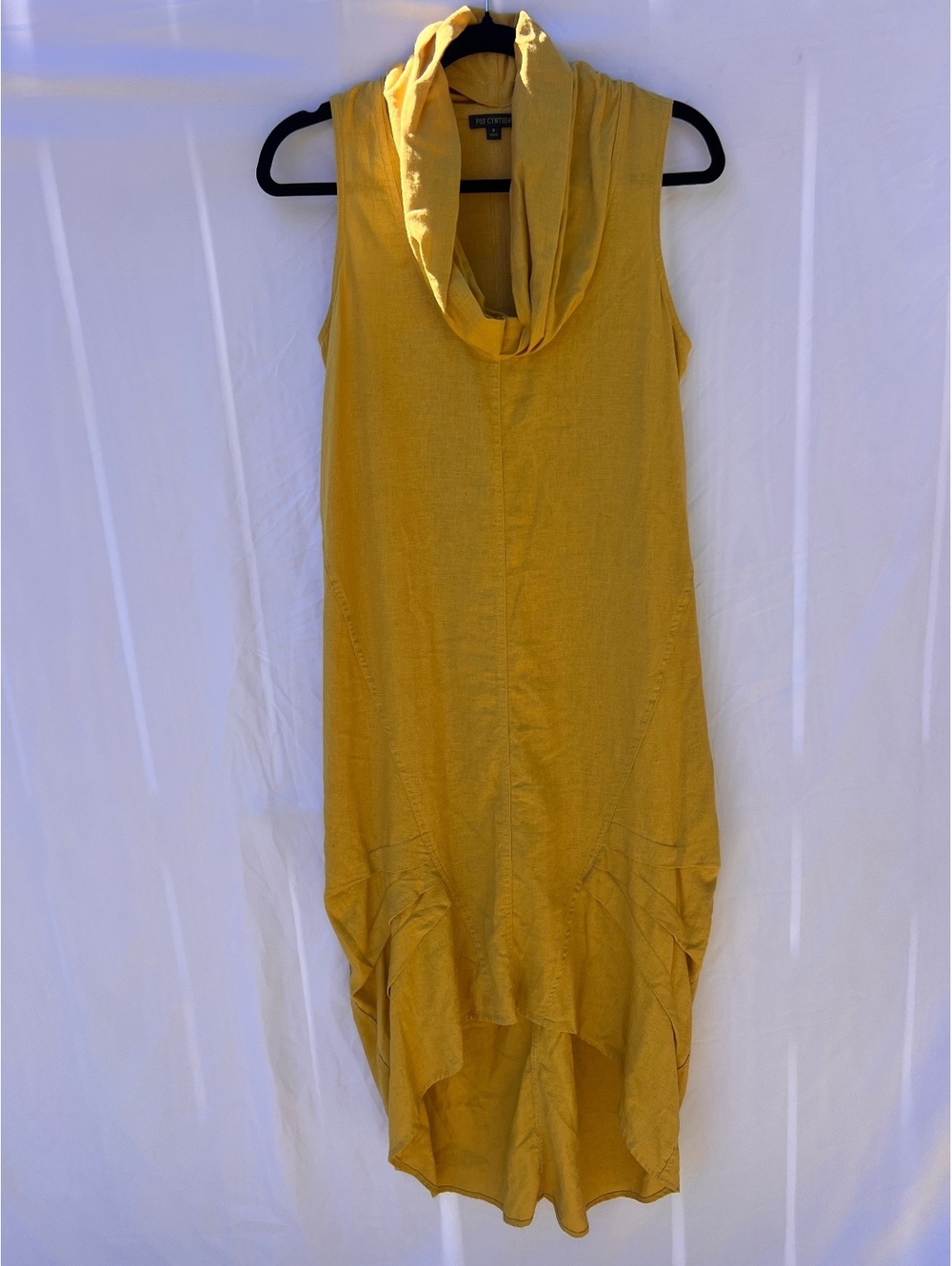 For Cynthia Linen Mustard Linen Cowl Neck Lagenlook Midi Maxi Dress WMN Sz M